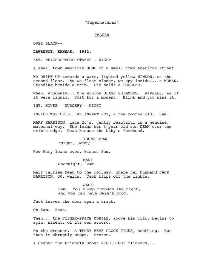 Supernatural: 101: Pilot screenplay first page