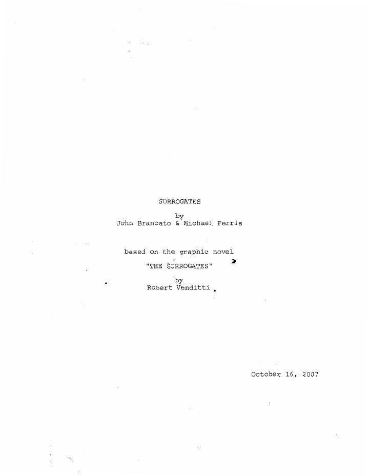 Surrogates screenplay first page