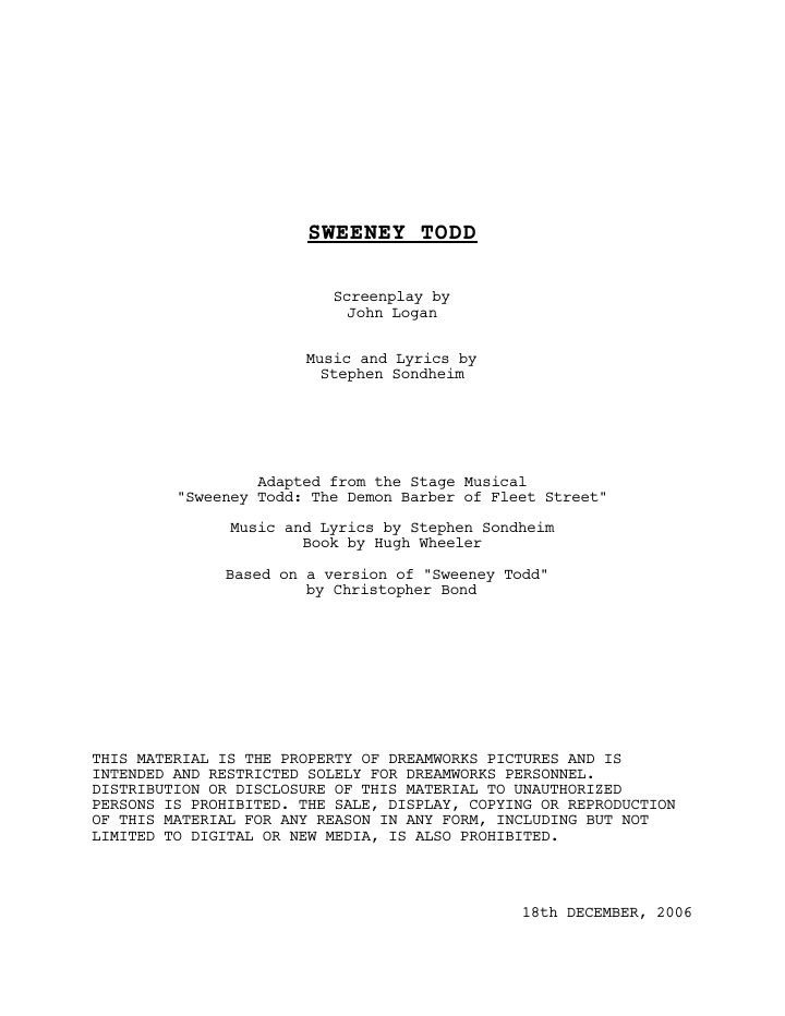 Sweeney Todd: The Demon Barber of Fleet Street screenplay first page