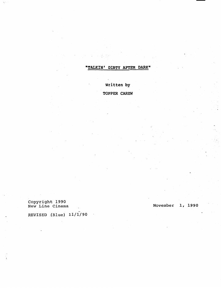 Talkin' Dirty After Dark screenplay first page