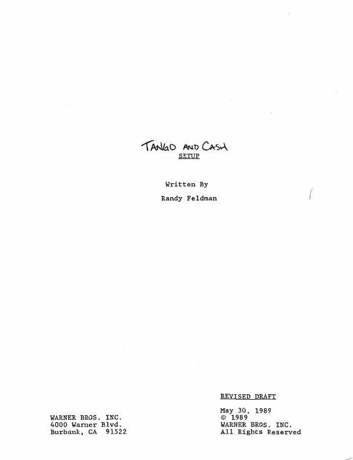 Tango & Cash screenplay first page