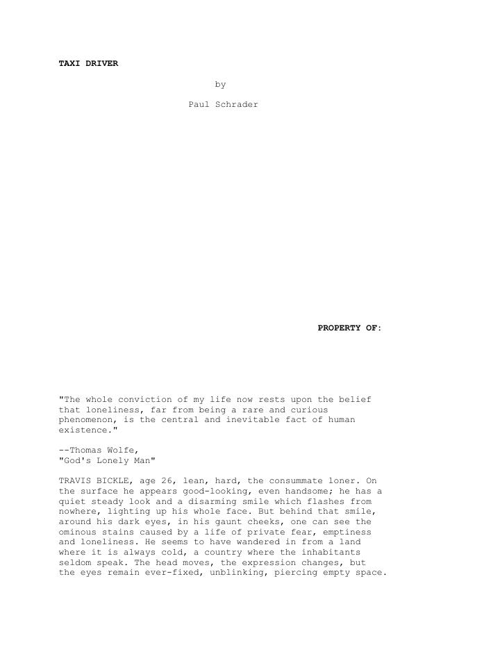 Taxi Driver (1976) screenplay PDF first page