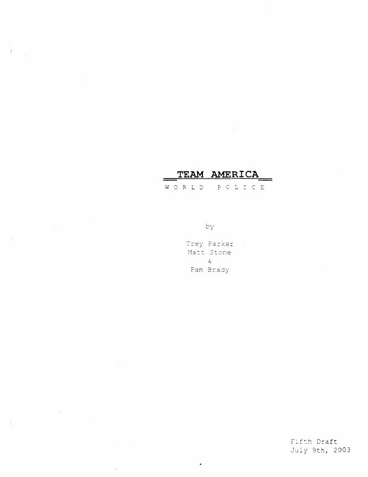 Team America: World Police screenplay first page