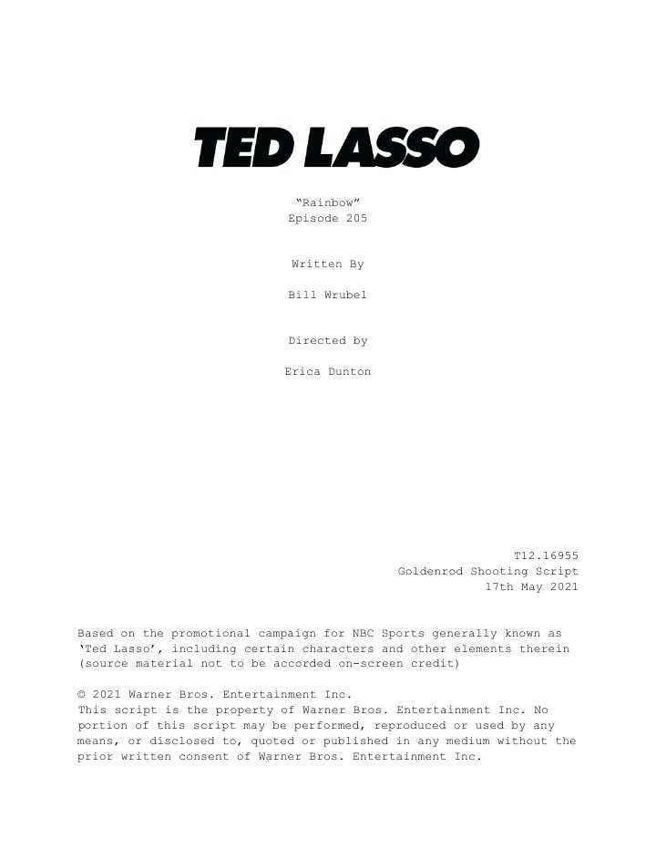Ted Lasso: 205: Rainbow screenplay first page