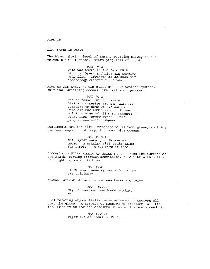 Terminator Genisys screenplay first page