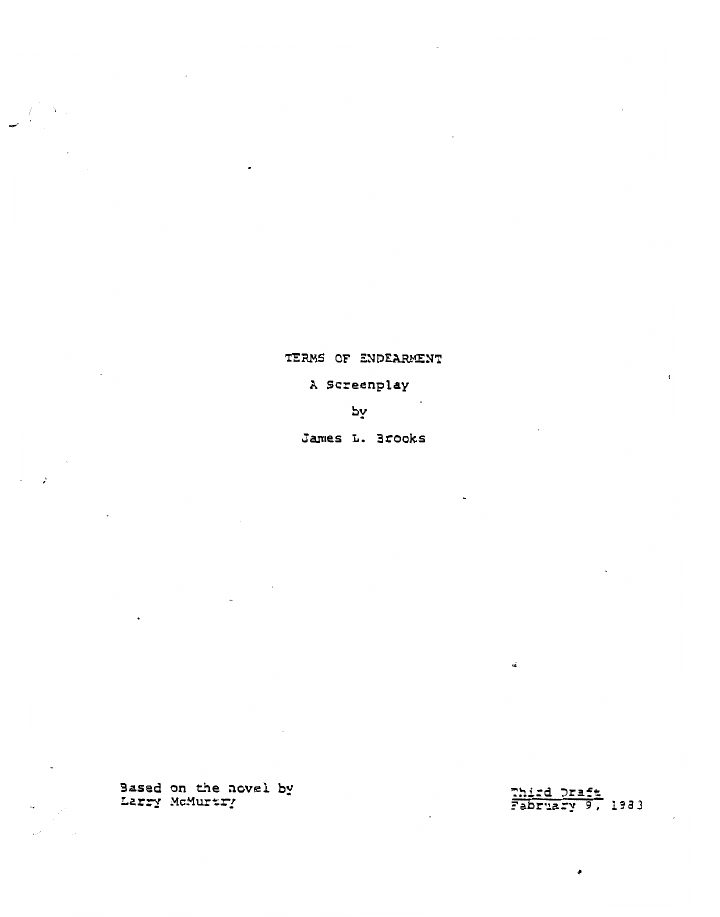 Terms of Endearment screenplay first page