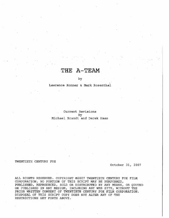 The A-Team screenplay first page