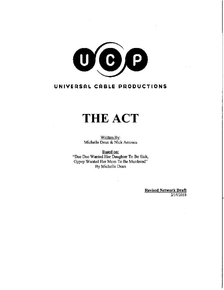 The Act: 101: La Maison du Bon Reve screenplay first page