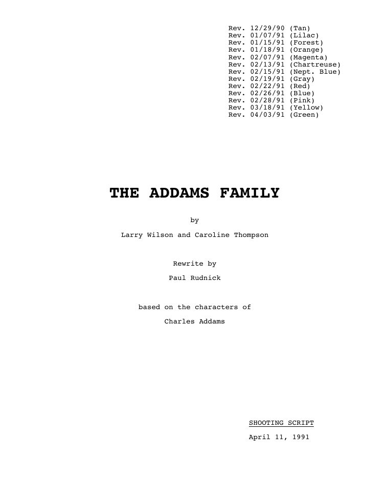 The Addams Family screenplay first page