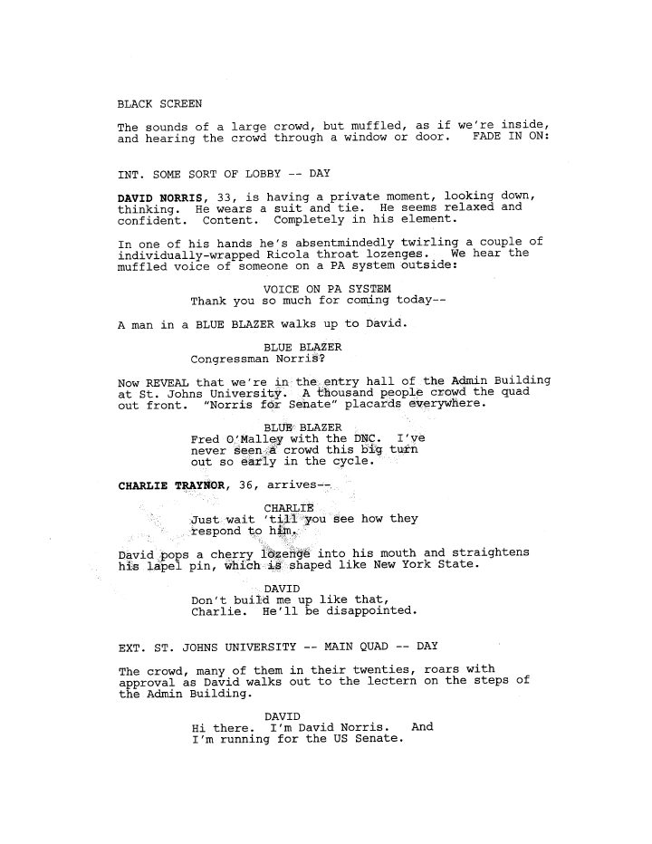 The Adjustment Bureau screenplay first page