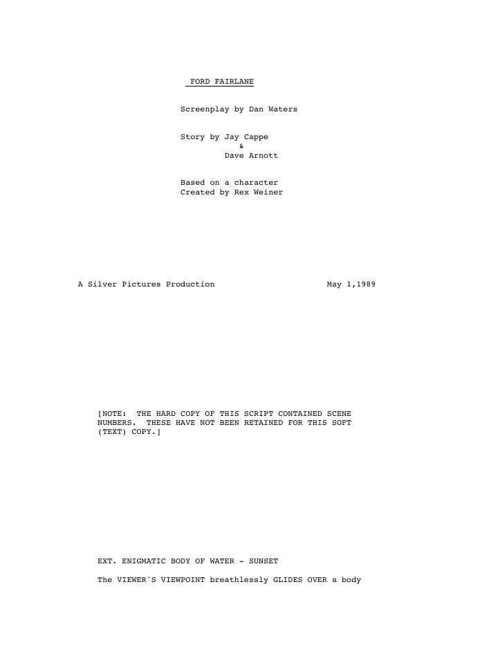 The Adventures of Ford Fairlane screenplay first page