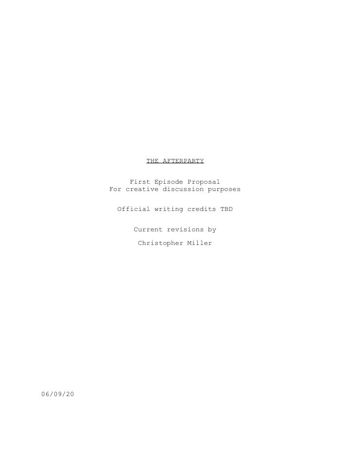 The Afterparty: 101: Aniq screenplay first page