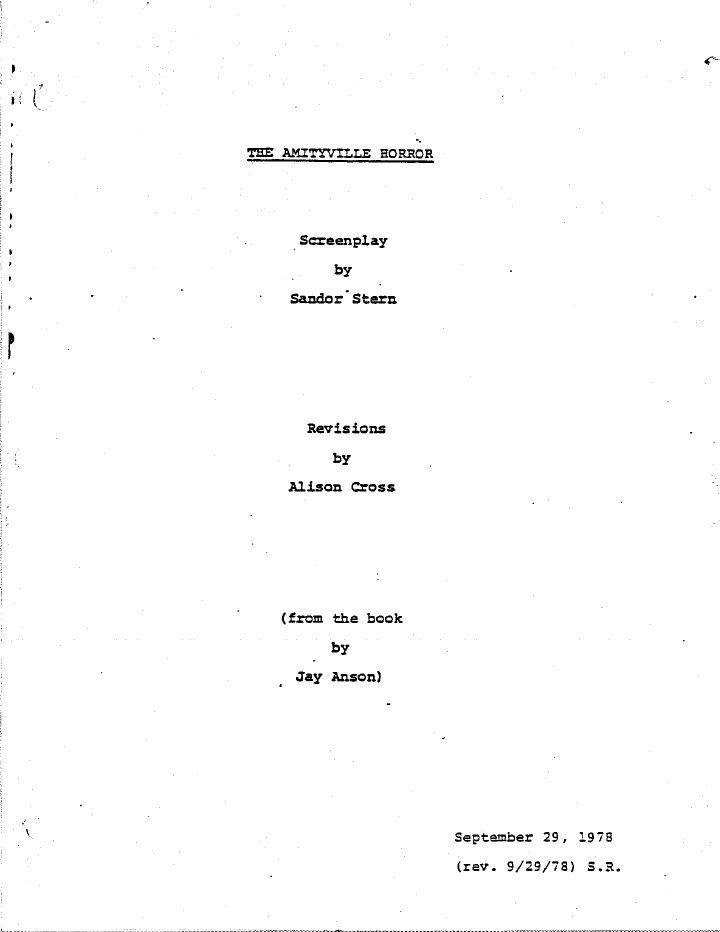 The Amityville Horror screenplay first page