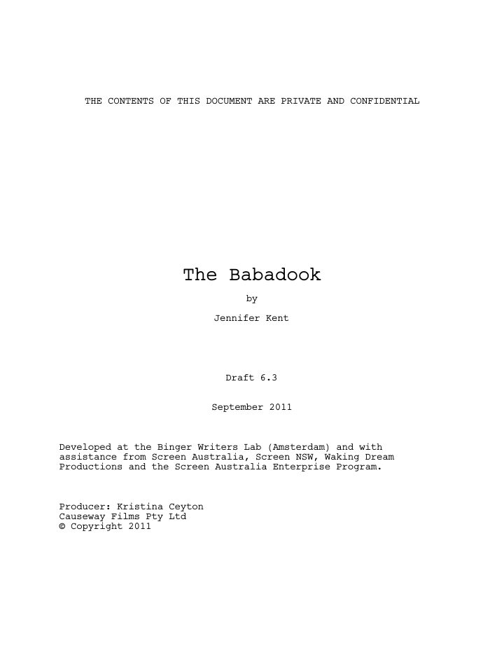 The Babadook screenplay first page
