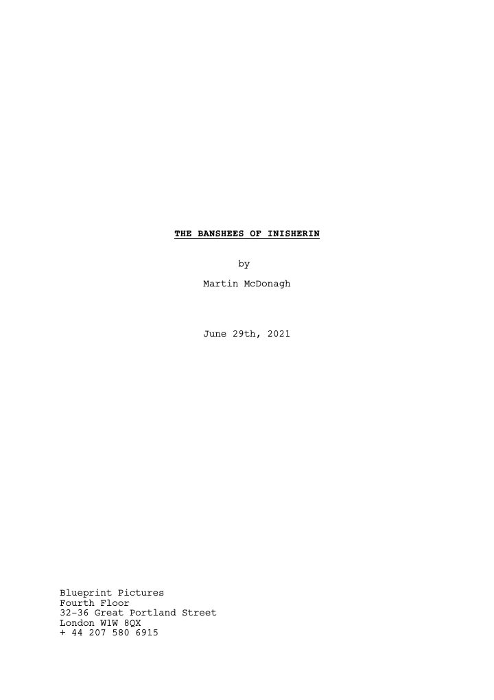 The Banshees of Inisherin screenplay first page