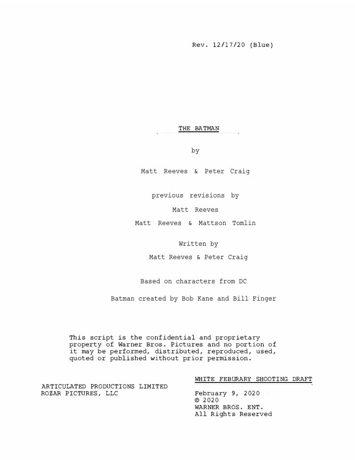 The Batman screenplay first page