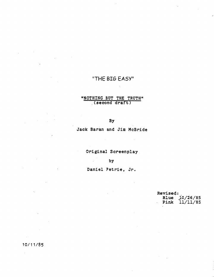 The Big Easy screenplay first page