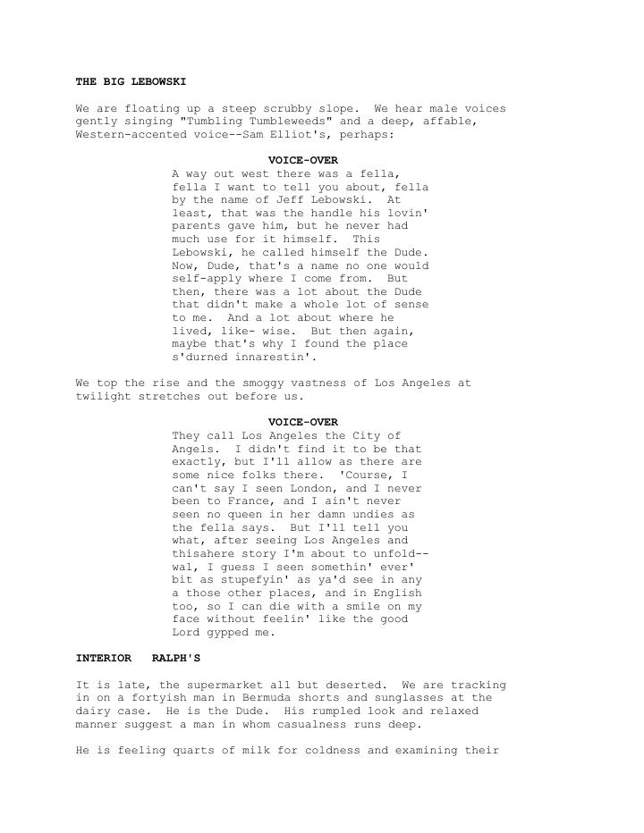 The Big Lebowski (1998) screenplay PDF first page
