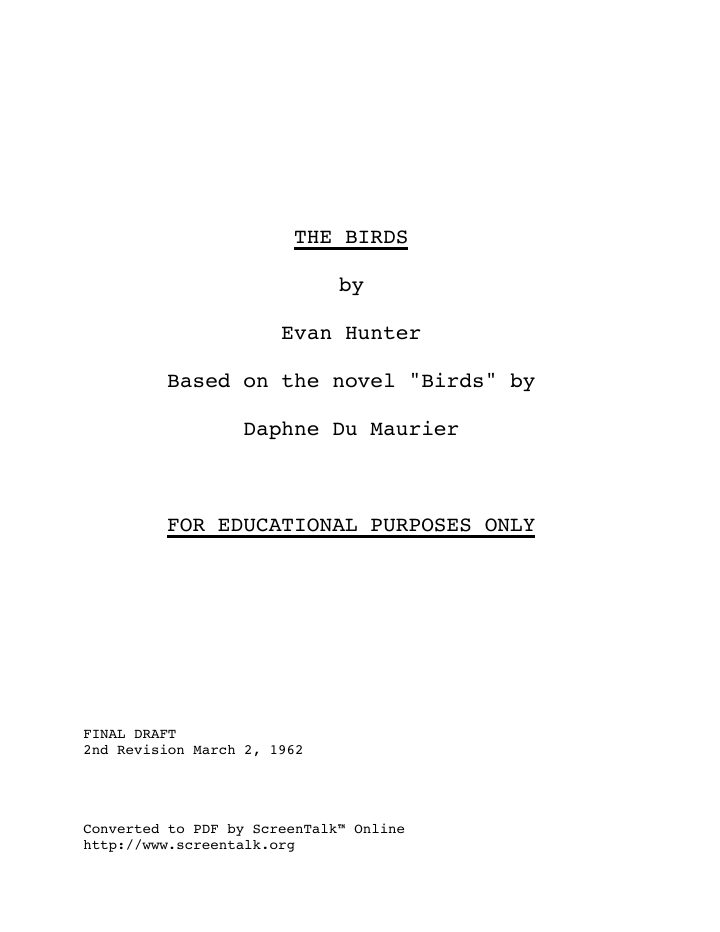 The Birds screenplay first page