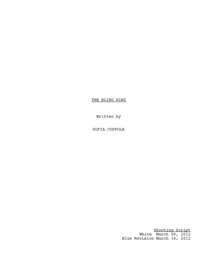 The Bling Ring screenplay first page