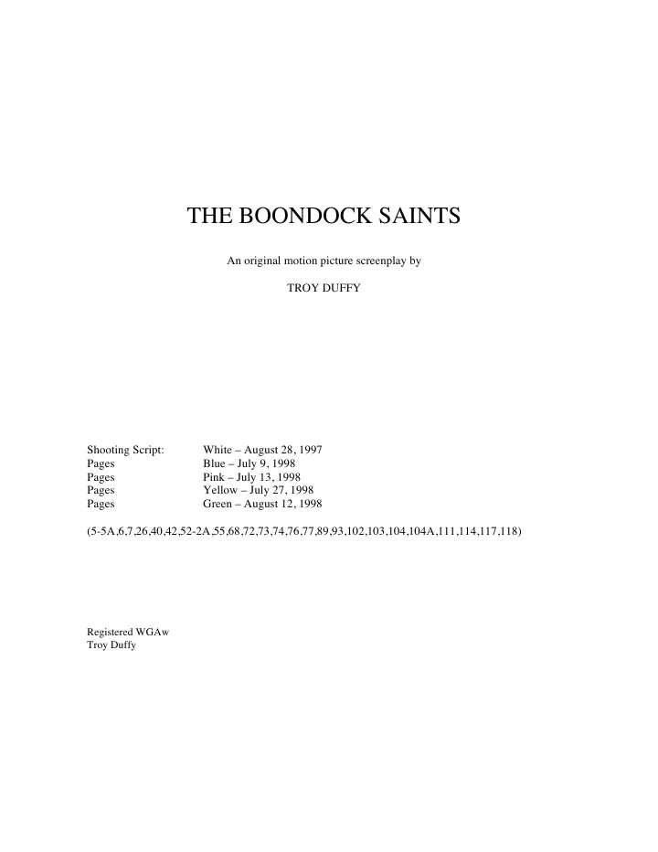 The Boondock Saints screenplay first page