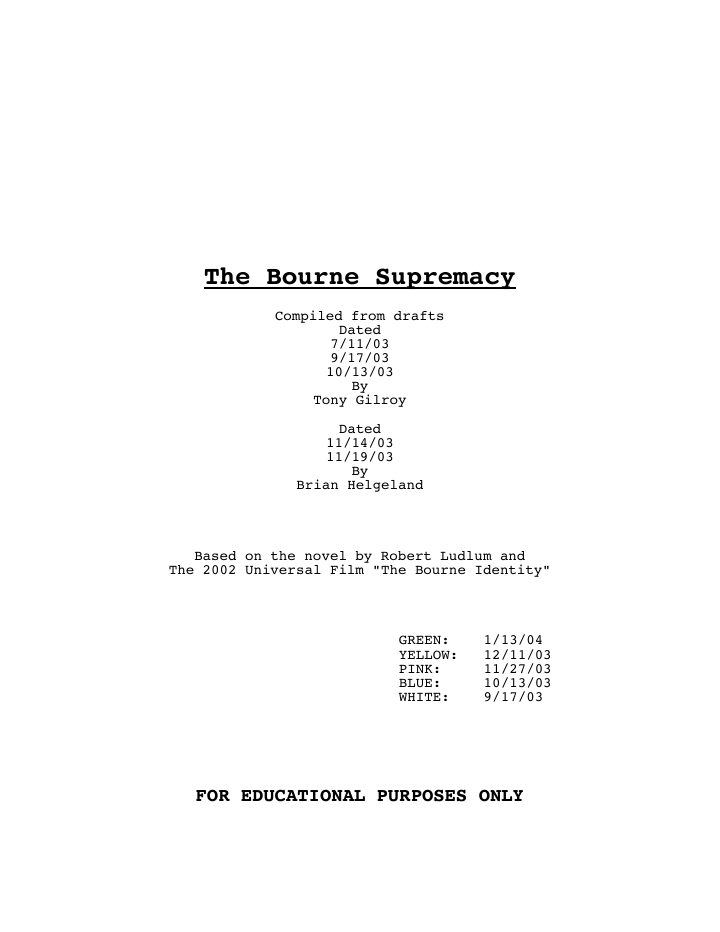 The Bourne Supremacy screenplay first page