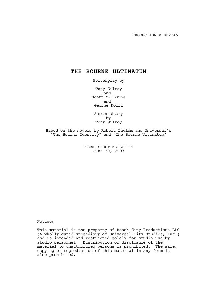 The Bourne Ultimatum screenplay first page