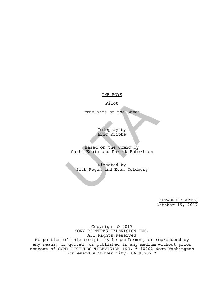 The Boys: 101: The Name of the Game screenplay first page