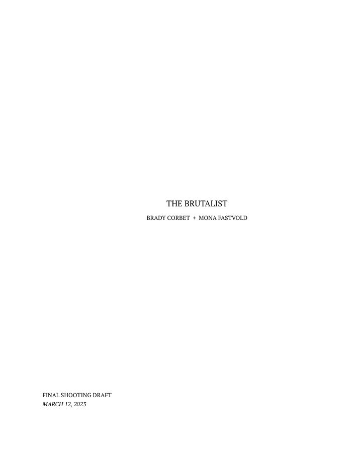 The Brutalist screenplay first page