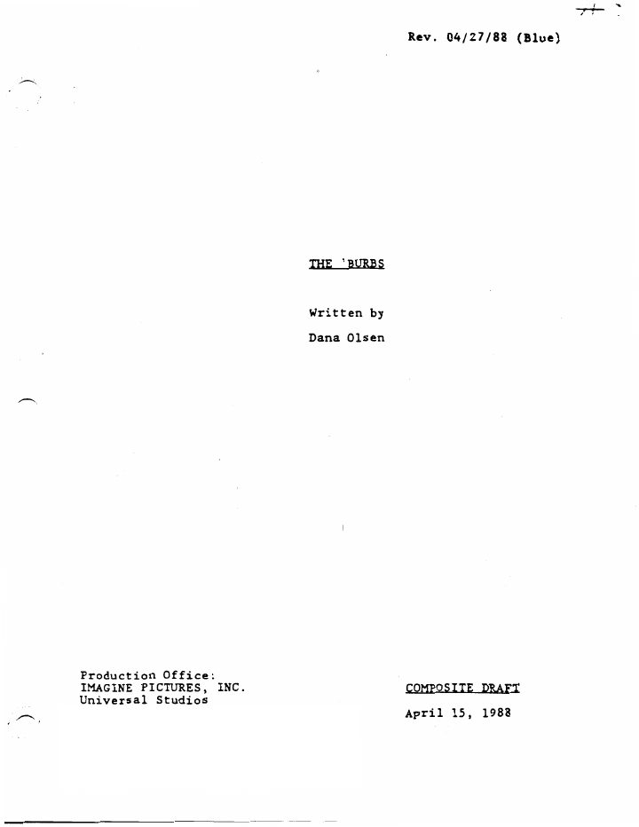 The 'Burbs screenplay first page