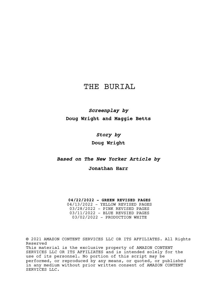 The Burial screenplay first page