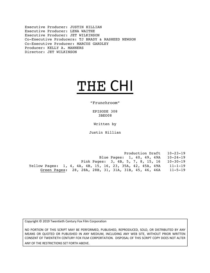 The Chi: 208: Frunchroom screenplay first page