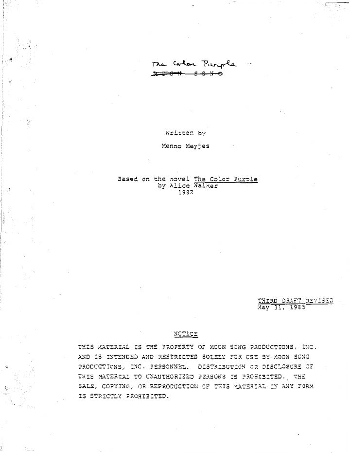 The Color Purple screenplay first page