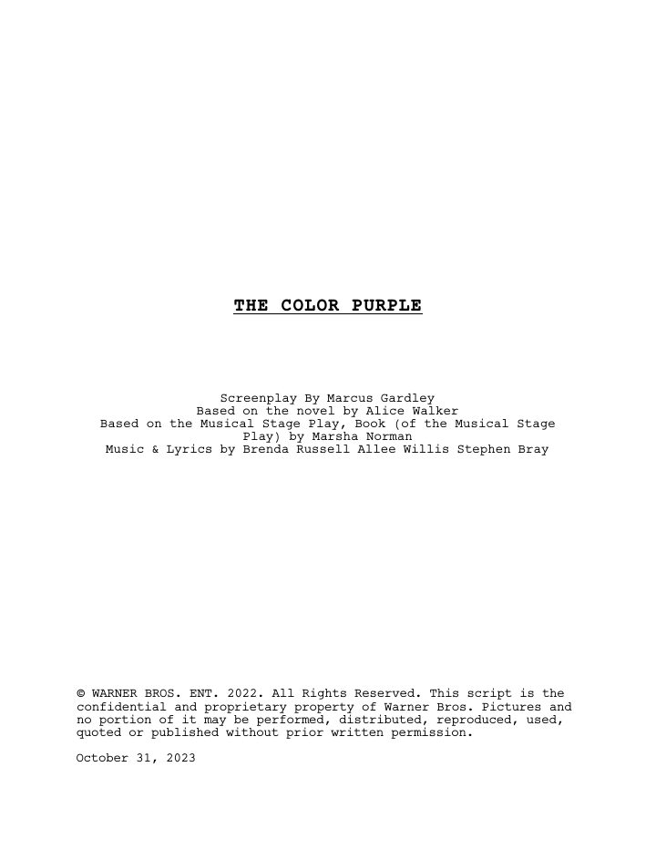The Color Purple screenplay first page