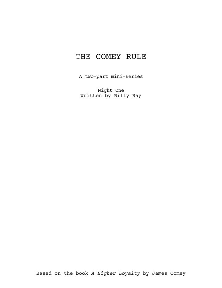 The Comey Rule: 101: Night One screenplay first page