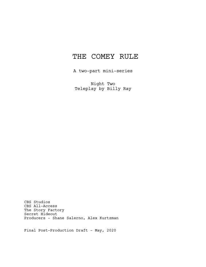 The Comey Rule: 102: Night Two screenplay first page