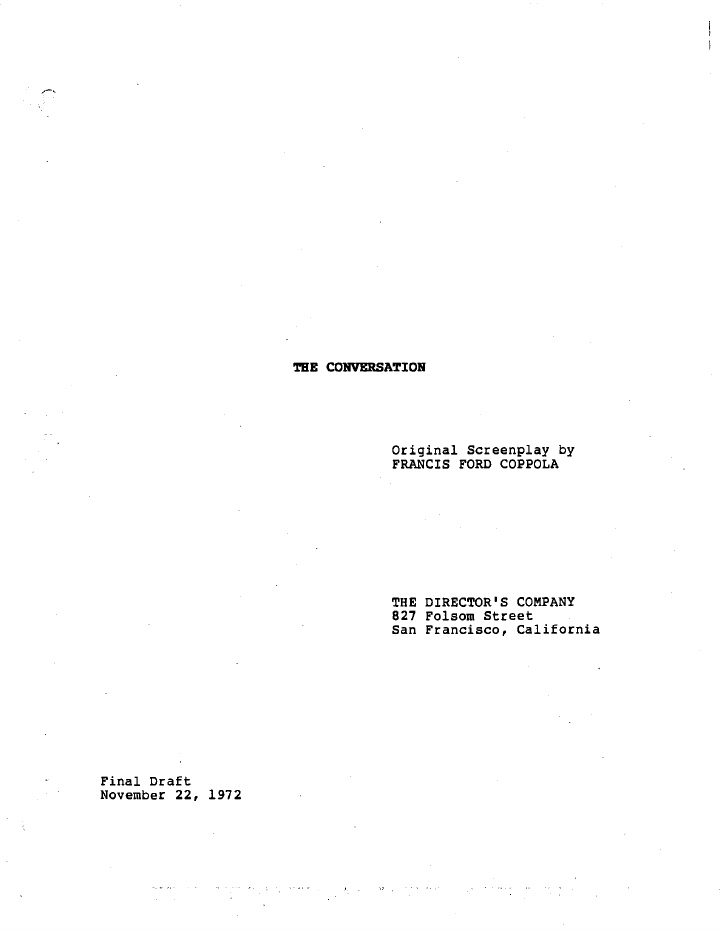 The Conversation screenplay first page