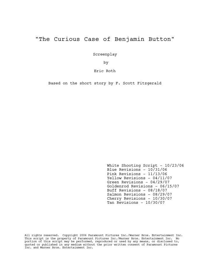 The Curious Case of Benjamin Button screenplay first page