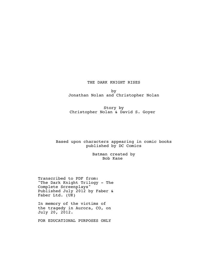 The Dark Knight Rises screenplay first page