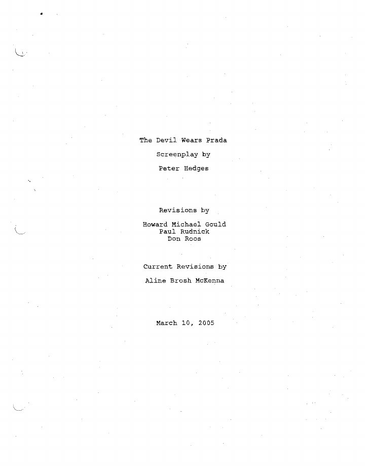 The Devil Wears Prada screenplay first page