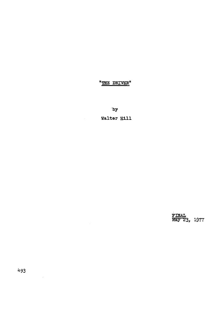 The Driver screenplay first page