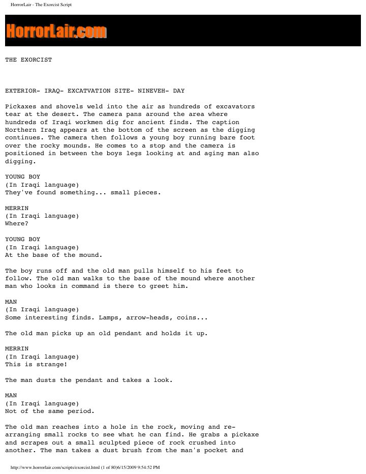 The Exorcist screenplay first page