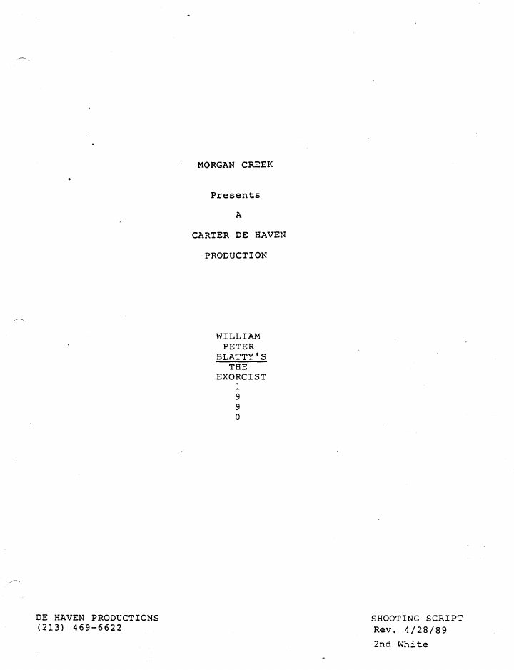 The Exorcist III screenplay first page
