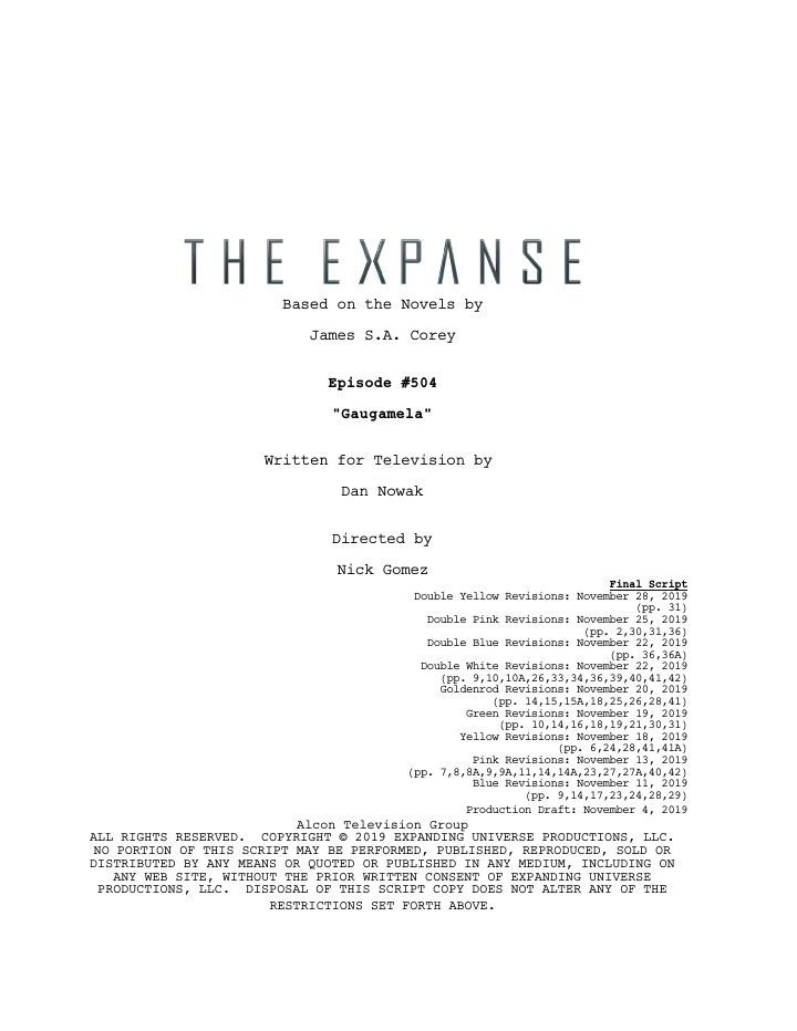 The Expanse: 504: Guagmela screenplay first page