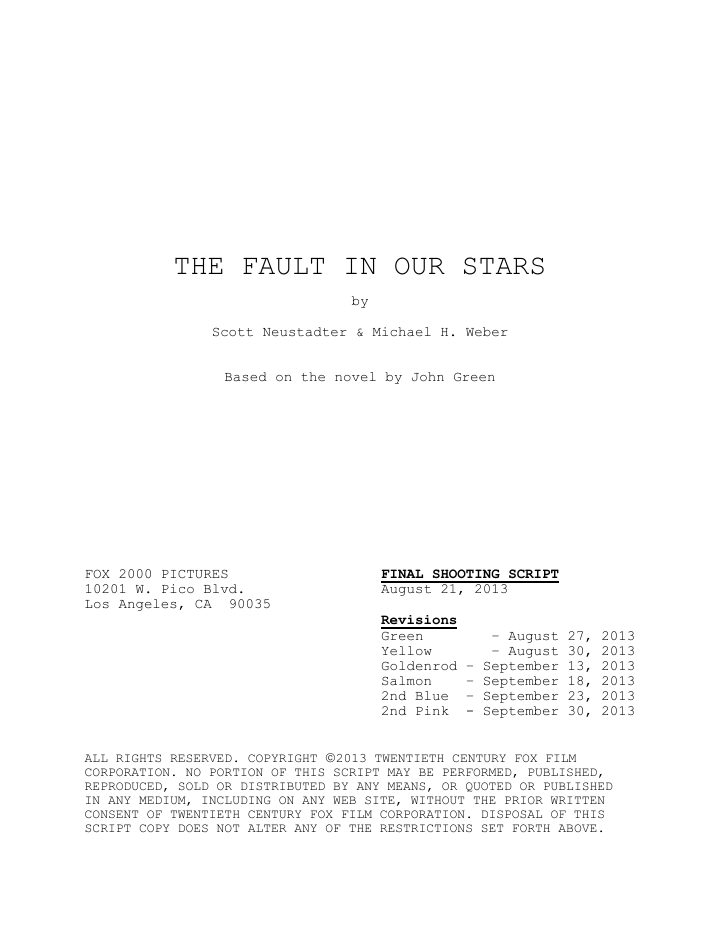 The Fault in Our Stars screenplay first page