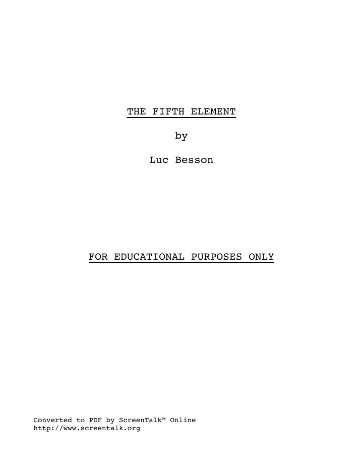 The Fifth Element screenplay first page