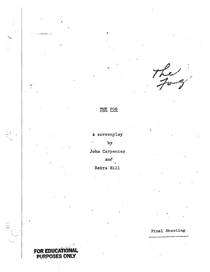 The Fog screenplay first page