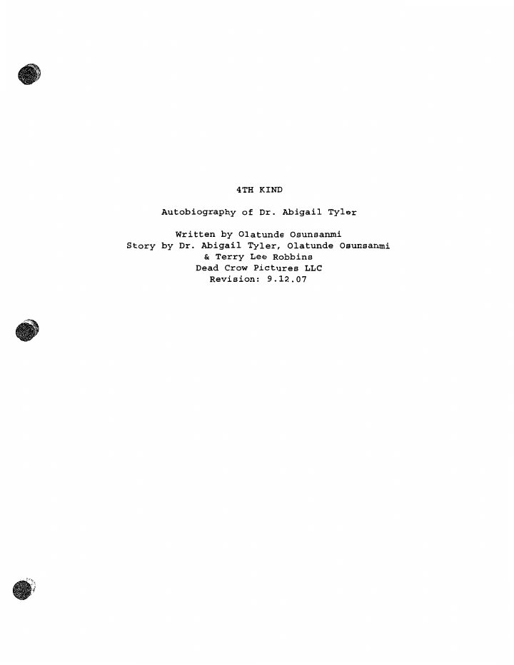 The Fourth Kind screenplay first page
