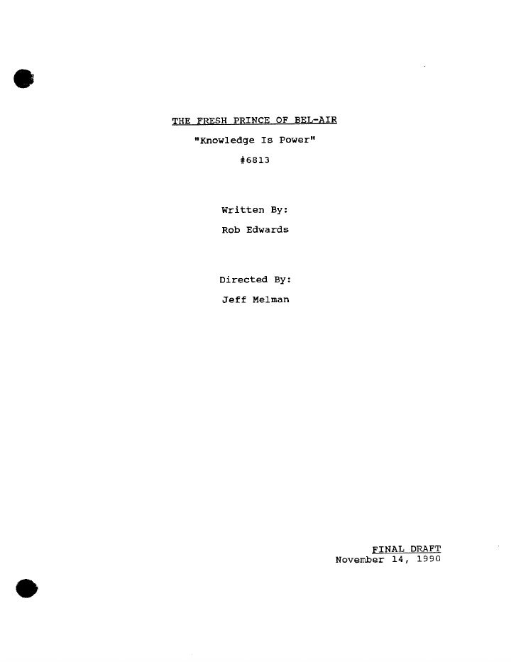 The Fresh Prince of Bel-Air: 113: Knowledge is Power screenplay first page