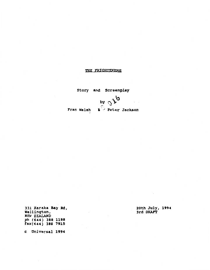 The Frighteners screenplay first page